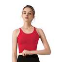 Redqenting Longline Sports Bra for Women with Removable Padded,Sexy Criss Cross Back Strappy Yoga Bras Workout Tank Tops Bright Red L