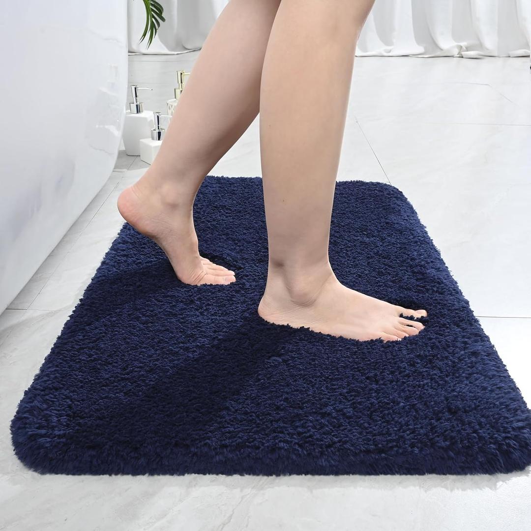 LOCHAS Bathroom Rug 36x24 Inch, Soft Thick Absorbent Microfiber Bath Rugs for Bathroom, Machine Washable, Shaggy Plush Non Slip Bath Mat for Tub, Shower Floor, Quick Dry Mats, Navy