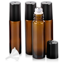 3 Pack Essential Oil Roller Bottles, 10ml Refillable Amber Glass Roller Bottles with Stainless Steel Roller Balls and Caps for Travel, Perfume and Lip Gloss