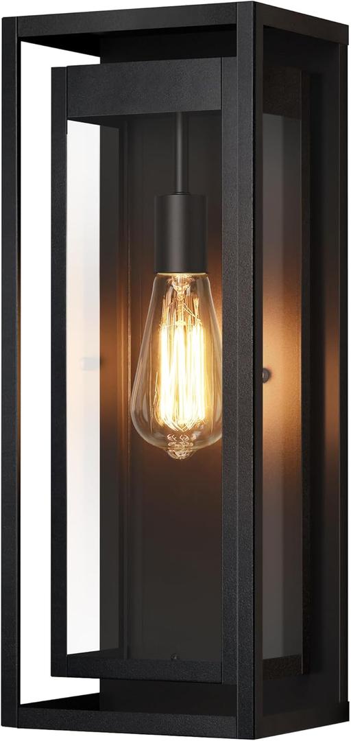 Slypadan 19" Outdoor Wall Lights, 1 Pack Large Size Matte Black Outdoor Sconce Lights with Clear Glass Shade, Waterproof Porch Lighting Exterior Light Fixture for Front Door, Garage