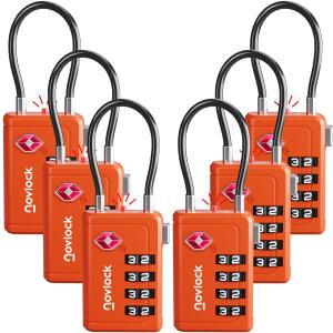Luggage Locks TSA Approved with Inspection Indicator and Resettable 4-Digit, Easy-to-Read Combination, TSA Locks for Luggage, Suitcases, Backpacks & Travel Bags, Orange, 3-Pack