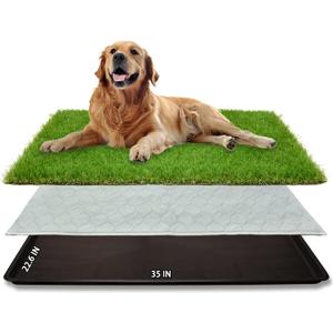 Dog Grass Large Potty Patch, Dog Litter Boxes Artificial Grass Bathroom Turf for Pet Training, Washable Puppy Pee Pad, Perfect Indoor/Outdoor Portable Potty Pet Loo (Tray system-35"X22.6") (L-35"X22.6")