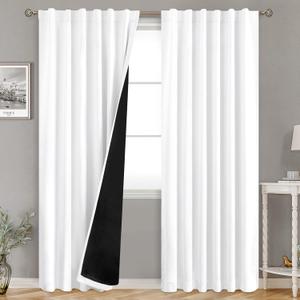 BGment Pure White 100% Blackout Curtains for Bedroom, Black Out Living Room 84 inch Panels with Thermal Liner, Rod Pocket and Back Tab Double Layer Room Darkening Drapes, 2 Panels, Each 52 x 84 Inch 