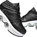 2-in-1 Roller Skates Shoes with Retractable 4 Wheels & Pop-Out Deformation Sneakers Outdoor Sports Skating Shoes for Girls Boys Size 2.5