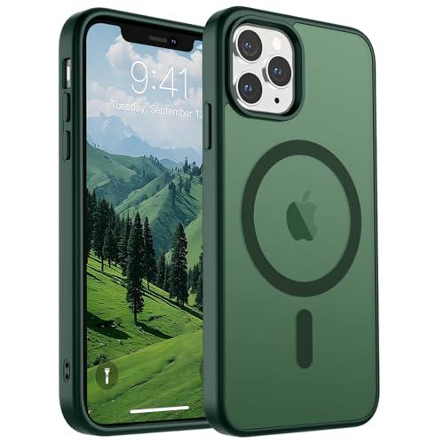 SUPFINE Magnetic for iPhone 11 Pro Max Case (Compatible with MagSafe) (10 FT Military Grade Drop Protection) Slim Translucent Matte Shockproof with Anti-Fingerprint Phone Case,Forest Green
