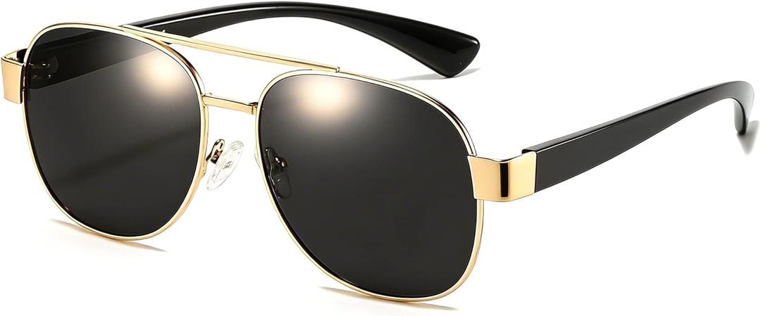 2 x LVIOE Aviator Polarized Sunglasses for Men Women Trendy Classic Retro Shades with UV400 Protection for Driving Fishing LS1204 (A1 Gold Black/Grey)