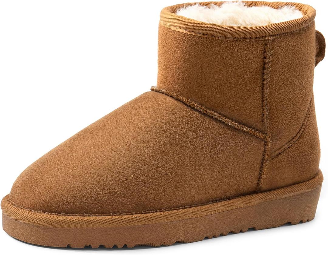 DREAM PAIRS Girls Boys Boots Kids Winter Ankle Faux Fur Lined Snow Shoes FuzzyClassic Kid's Low Boot for Toddler/Little Kid/Big Kid (Camel) 3 Little Kid