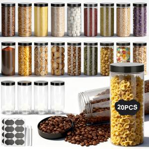 Plastic Jars with Lids,OBKJJ 20 PCS 32 OZ Large Capacity Clear Storage Containers with Leakproof Lids Reusable Empty Storage Container for Dry Food Spice Candy Cookie Household and Kitchen Organizing, 32OZ 16Pcs