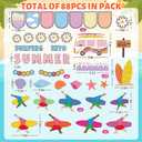 88 Pcs Summer Surfboard Bulletin Board Decoration Set Hawaiian Beach Surfing Paper Cutouts with 150 Pcs Glue Points for Back to School Classroom Photo Name