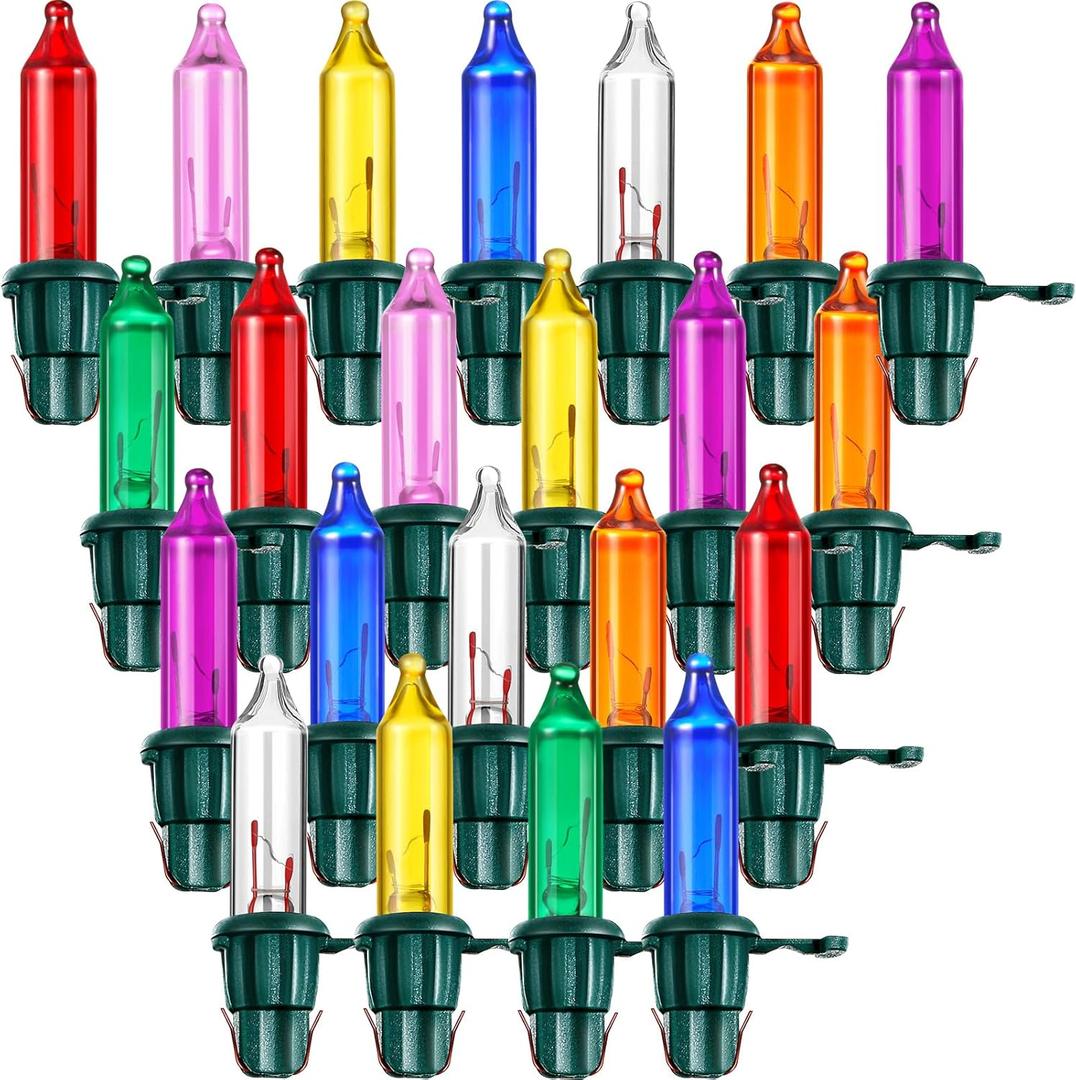 Mudder 60 Count Christmas Tree Replacement Light Bulbs 2.5v 0.425 Watt Replacement Bulb Mini Incandescent Wire String Lights Decoration for Prelit Xmas Tree(Green Base with Vivid Color Bulb)