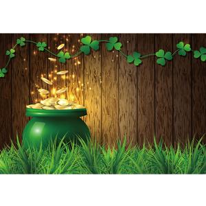 2 x 7x5ft Vinyl St.Patrick's Day Backdrop Pot of Gold Photography Background Lucky Irish Shamrock Wooden Texture Wall Grass Field Children Baby Adults Portraits Photo Studio
