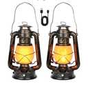 Pack of 2, Realistic Flickering Flame Hanging Lantern with Touch Switch, USB Charging, Antique Metal Lantern for Indoor, Outdoor, Garden, Camping, Patio, Porch