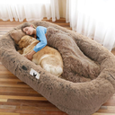 Redlife Extra Large Human Dog Bed - 72"x48"x10" with Blanket, Side Pocket & Waterproof Washable Faux Fur Fabric (Brown)