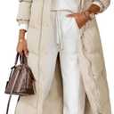 Grlasen Women Long Quilted Coat Winter Hooded Long Sleeve Button Down Puffer Padded Jacket, Medium, Khaki 