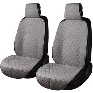 2PCS Linen Front Seat Covers for Cars Sideless Seat Covers Breathable Cloth Fabric Car Seat Protector Universal Fit Most Automotive, SUV, Trucks, Van(Grey)