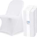 Fixwal 100 Pcs White Folding Chair Cover, Spandex Stretch Covers Ideal for Wedding, Party, Dining, Business Meeting, Banquet, Universal Fitted Washable Slipcover.