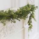 MISSPIN Christmas Garland with Lights, Real Touch Winter Pine Garland, Green Artificial Greenery Garland for Table, Mantle, Wall, Indoor, Outdoor Christmas Decorations (9FT)