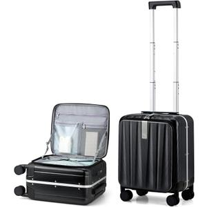 Hanke 16 inch Underseat Carry On Suitcases with Wheels,Lightweight Hard Shell Carry on Luggage with Wheels for Weekender,Top Opening Small Suitcase,Travel Luggage for Womem Men,Jet Black.