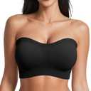 OEAK Supportive Strapless Bras for Women Push Up Wireless Bandeau Bra Non Slip Seamless Bras Comfortable Padded Bralette (Black, XXL)