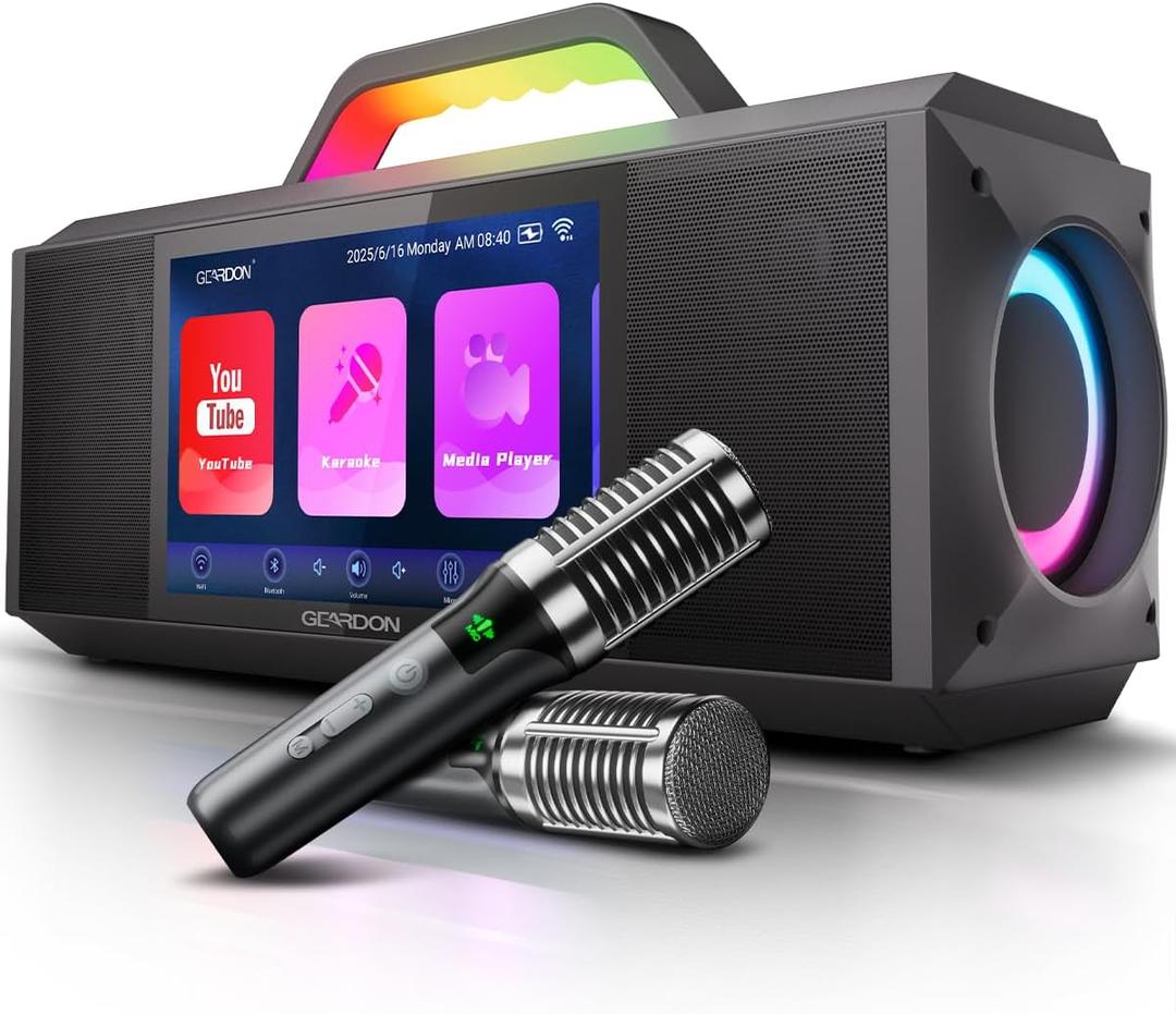 Karaoke Machine for Adults - with Lyrics Display and Screen, Professional Karaoke System, 2 Wireless Mics, 200W Peak Power, Free Karaoke App, Portable Karaoke Speaker for Home Party and Any Occasion