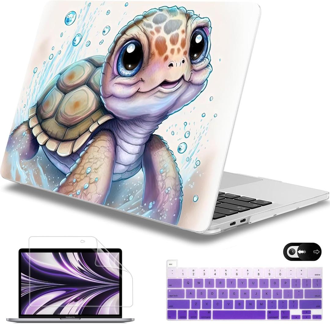 Mektron for MacBook Pro 13-inch Case 2022 2021 2020 Release A2338 M2 M1 A2289 A2251, Printed Plastic Hard Shell Cover for New MacBook Pro 13.3-inch Touch Bar Fits Touch IDCute Turtle