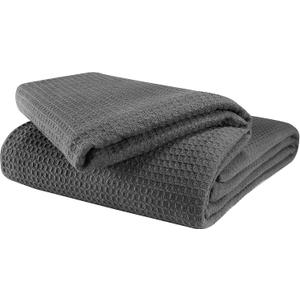 Glamburg 100% Cotton Thermal Bed Blanket, Twin Size, Soft Waffle, All Season, Charcoal (Twin (60"x90"))