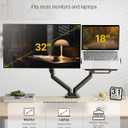 monTEK Laptop Arm Mount for Desk for Max 32” Screen and 18” Notebook, Dual Monitor Stand with Adjustable Laptop Holder, Holds up to 19.8 lbs, Full Motion Arm with Clamp/Grommet Base, 75/100 VESA Mount