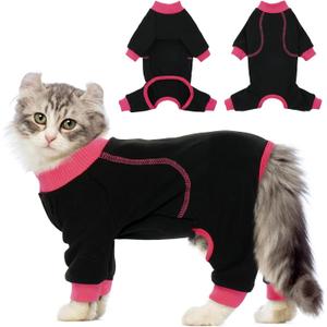 QBLEEV Sticky Hair Cat Clothes, Soft Cat Pajamas for Cats Only, Prevent Lost Fur Kitten Sweater Onesie, Stretchy Recovery Suit for Female Male Cats After Surgery Daily Wear, Black, XXL