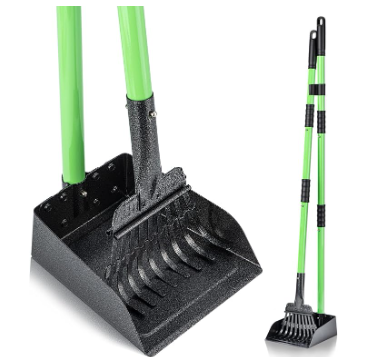 Heavy Duty Pet Waste Scooper With Rake-Stainless Steel, Extendable Handle, Non Slip Grip, Easy To Clean