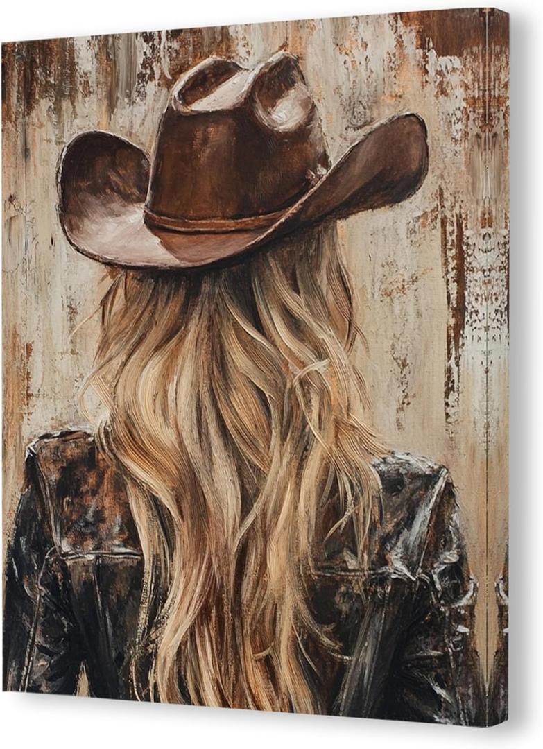 Pugwak Vintage Cowgirl Wall Art Canvas Prints - Western Country Girly Decor Framed Canvas Trendy Cowgirl Hat Wall Art Painting Artwork for Bedroom Home Bathroom Decor 1114 Inch