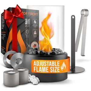 Flammtal Tabletop Fire Pit [4h Burning Time] - Indoor & Outdoor - Ethanol Table Top Fire Bowl with Black & White Stones - Portable Fire Pit with 2 Combustion Chambers