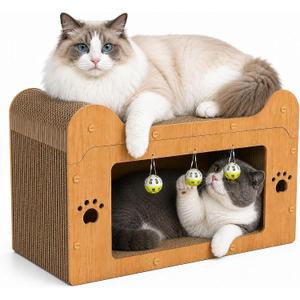 Large Retro TV Cat Scratcher House | Cardboard Cat Condo with Deep Walnut Finish | 2-in-1 Cat Hideaway & Scratching Lounge | Sturdy Reinforced Frame (Oak Wood, 23.22 x 14.96 x 11.02 inches)
