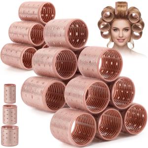 Therwen 18 Pcs Aluminum Thermal Hair Rollers for Women 3 Sizes Self-grip Curlers Rollers Set for Long, Short and Bangs Hair Styling Tools Creating Volumizing Curls, Terracotta Color