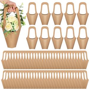 Gilprop 300 Packs Kraft Paper Flowers Gift Bags with Handle Flowers Bouquet Holder for Wedding, Valentines Day Decoration, Florist Shop (Small,Brown)