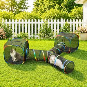 Outdoor Rainbow Cat Enclosures Playground,Outside House for Indoor Cats Include Portable Tent, 3 Way with 2 Cube Tunnel, for Kitty and Small Animals,Within Storage Bag