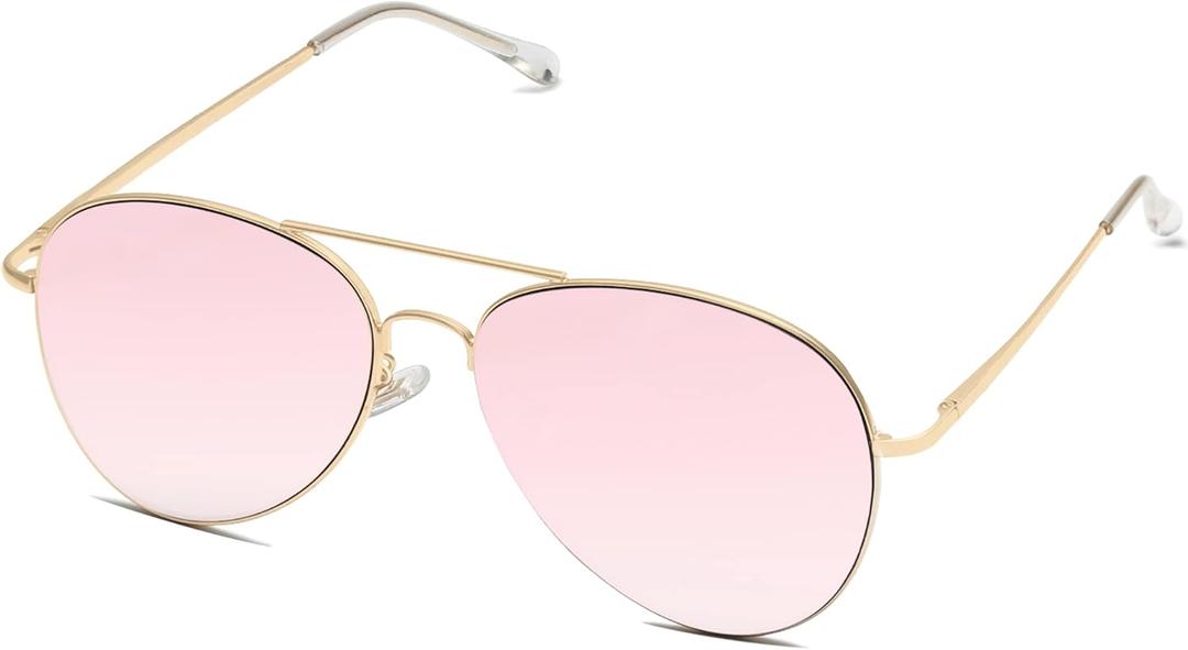 SOJOS Classic Aviator Sunglasses for Women Men Metal Frame Spring Hinges SJ1030 (Gold Frame Pink Mirrored Lens)