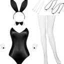 Geyoga Anime Women Bunny Costume Bunny Outfit Halloween Cosplay Bodysuit Role Costume Bunny Headband Stocking Set (Medium, White and Black)