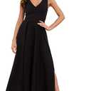 Women's Formal Dress V Neck Sleeveless Winter Wedding Guest Split Cocktail Party Prom Long Dresses (Black, M)