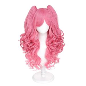Adequate Long Curly Pink Lolita Wig 2 Ponytails Clip on Cosplay Wig for Women Anime Party Halloween Costume (Pink)