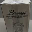 Lamosi 16 oz Disposable Coffee Cups with Lids, 50 Pack Insulated Hot Cups To Go Paper Coffee Cups with Lids and Straws, Corrugated Ripple Wall Cup for Hot Drink, Office, Coffee Bar (Black)