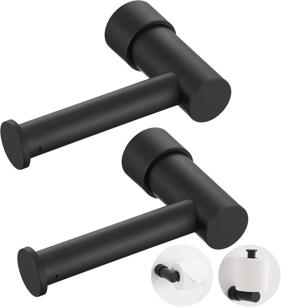 2 x KPW Toilet Paper Holder, Wall Mounted Toilet Roll Holder for Bathroom, Washroom and RV, Matte Black Paper Towel Holder 2 Pack