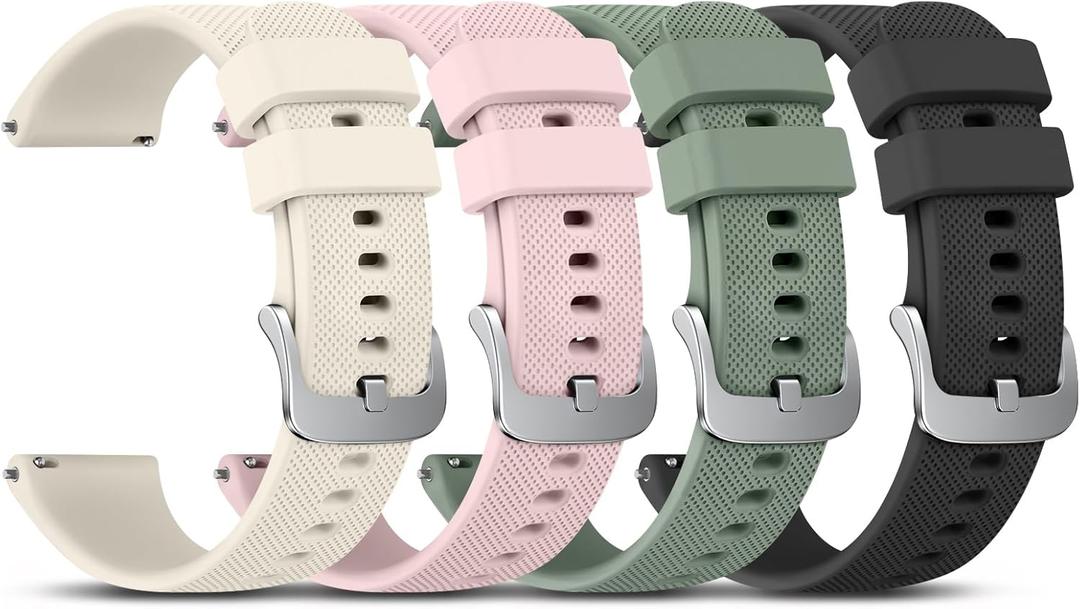 Vanjua 18mm Watch Bands Quick Release Replacement Wristband, 4 Pack Soft Silicone Waterproof Sport Straps Band for Men Women (Black+Cactus+Pink+Starlight)