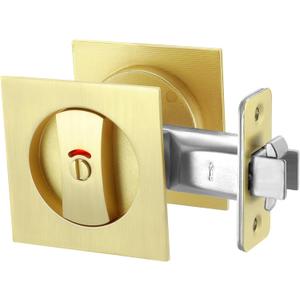 Malimali Pocket Door Lock, Brushed Gold Pocket Door Hardware Square Door Lock with Red-Green Indicators for Privacy Sliding Door Bifold Door Locks and Pulls Handles