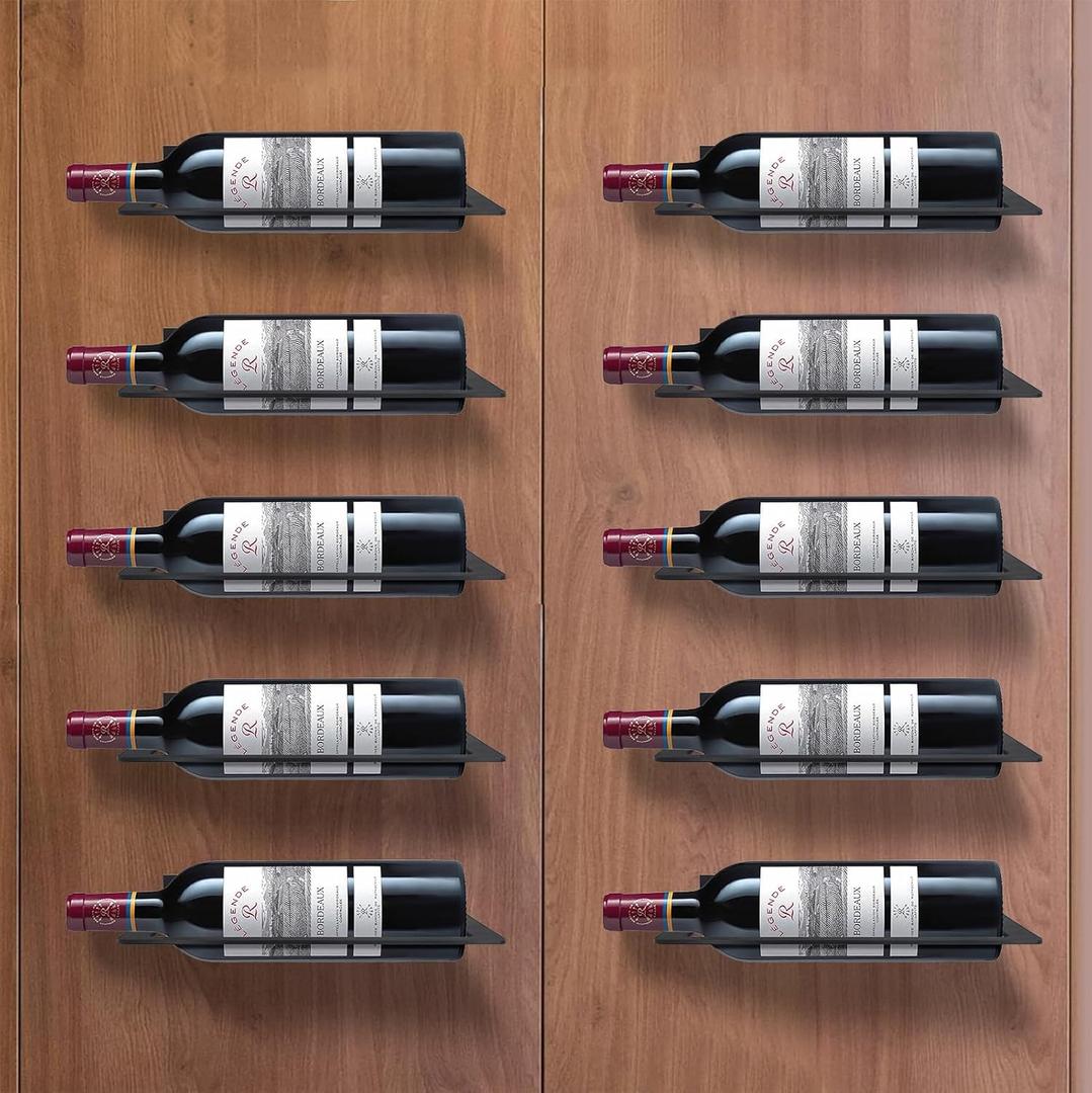 GeLive Wall Mounted Wine Bottle Holder Individual Wine Rack Aluminum Alloy Wine Collection Display Storage Organizer on Wood Surface Concrete Wall Kitchen Bar Home Wall Decor Matte Black 10 Pcs