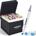 AnyMark Alcohol Markers, 100 Colors Dual Tip Art Coloring Markers Set for Adult Book Drawing Sketching Painting, Chisel & Fine, White Penholder
