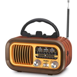 PRUNUS J150 Vintage/Retro Radio Bluetooth Speaker, AM FM Radio with Bluetooth, Bluetooth Radio, Support TF Card/USB Playing, TWS, D Battery Operated Radio, Rechargeable Radios