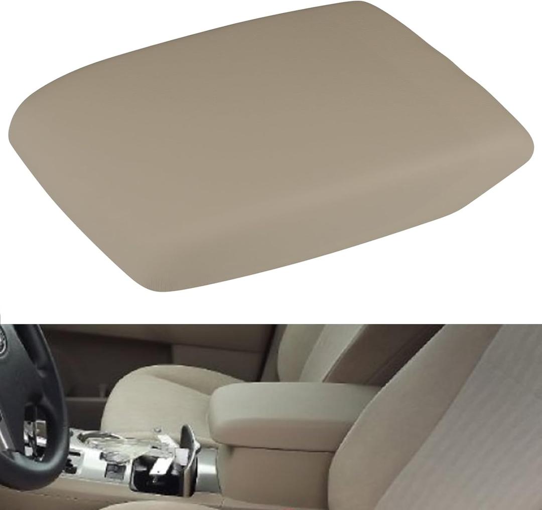 Osompar Center Console Armrest Cover Beige Compatible with Toyota Highlander 2008-2013 PU Leather Arm Rest Box Lid Middle Console Cover