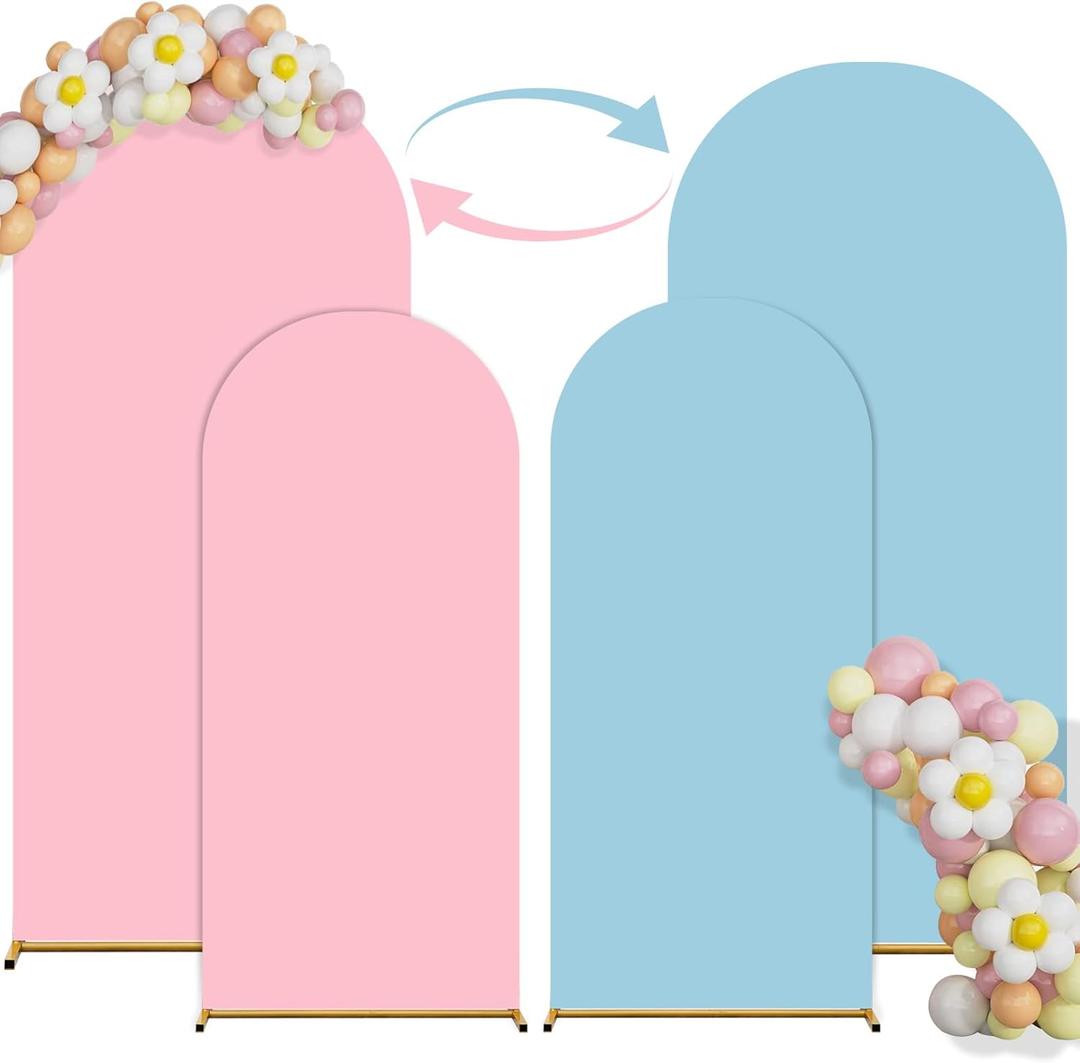 Chiara Wedding Arch Cover Set of 2 - 6Ft/7.2Ft, Double Color Spandex Fitted Arch Cover for Baby Party Birthday Banquet Shower (Pink+Blue)