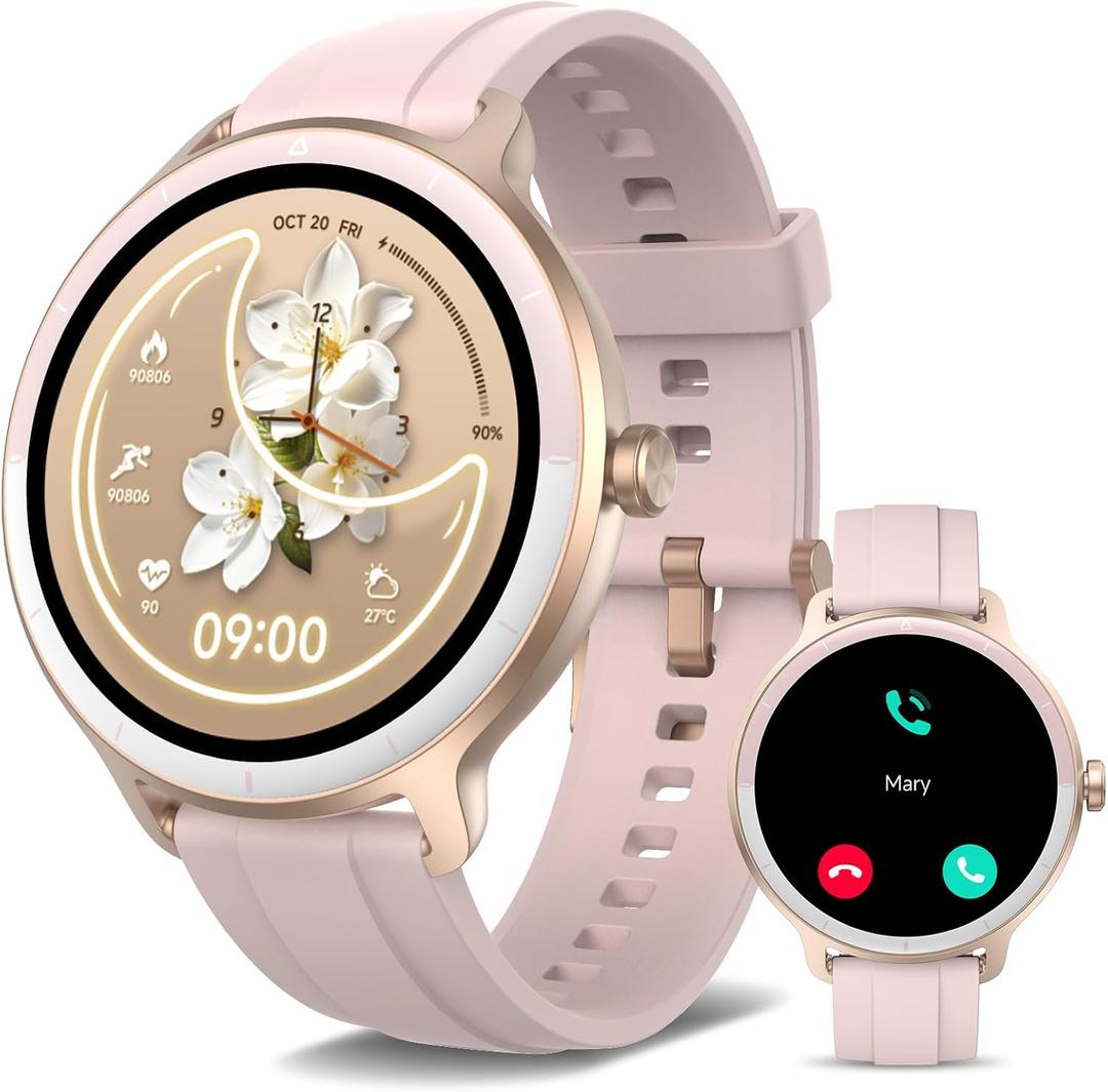 YMZ Smart Watch for Men Women, 1.27" HD Touchscreen Fitness Tracker, Bluetooth Calling, 100+ Sports Modes, Sleep Monitor, IP68 Waterproof, Compatible with Android & iOS (Rose pink)