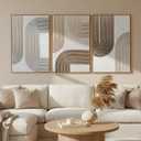 SAFERRYHOME Boho Neutral 3D Textured Wall Art Hand Painted,24"x36"x3 Framed, 24"x36"x3 Panels
